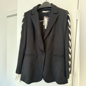 Alice + Olivia Black Blazer with White Lace-Up Sleeves